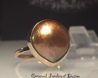 Gold Pearl Ring/Natural Gold Pearl Ring/Modern Pearl Ring/Solitare Pearl Ring/Unique Pearl Ring./Baroque Pearl Ring/Free US Ship