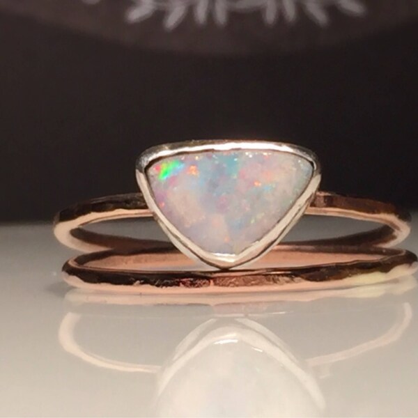 Rose Gold Opal Ring Set/Natural Opal Ring/Australian Opal Ring/Modern Opal Ring/Handcrafted Opal Rin/Girlfriend gift./Free US Shipping