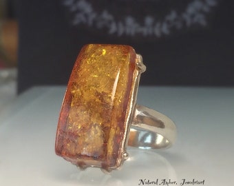Amber Ring/Unique Amber Ring/Artisan Ring/Womens Gift/Modern Amber Ring/ Organic Ring/Free US Ship.