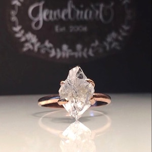 Raw Rose Gold Herkimer Diamond Ring/Gorgeous Rough Uncut Herkimer Diamond Rose Gold Ring./ Healing Crystal Ring/Free US Shipping. image 1