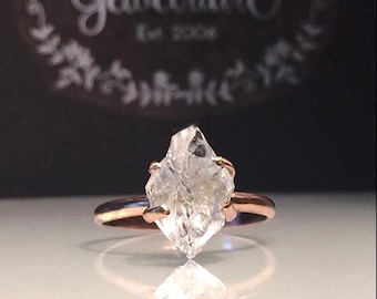 Raw Rose Gold Herkimer Diamond Ring/Gorgeous Rough Uncut Herkimer Diamond Rose Gold Ring./ Healing Crystal Ring/Free US Shipping.