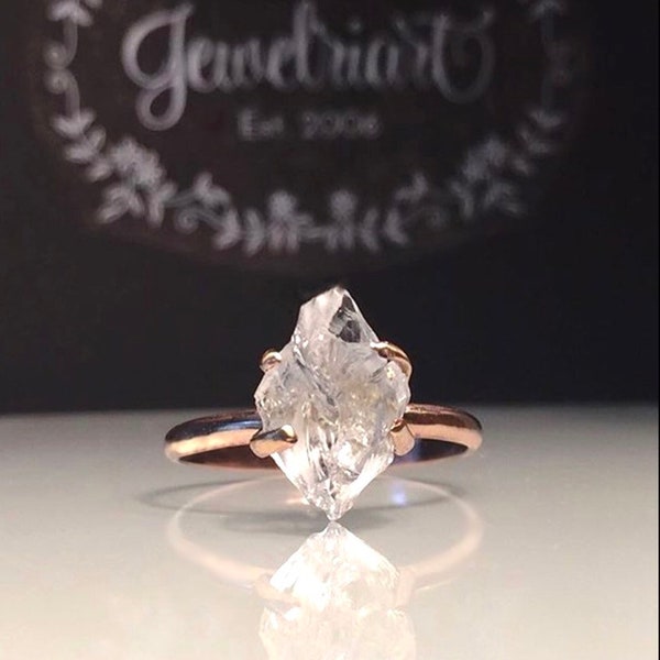 Raw Rose Gold Herkimer Diamond Ring/Gorgeous Rough Uncut Herkimer Diamond Rose Gold Ring./ Healing Crystal Ring/Free US Shipping.