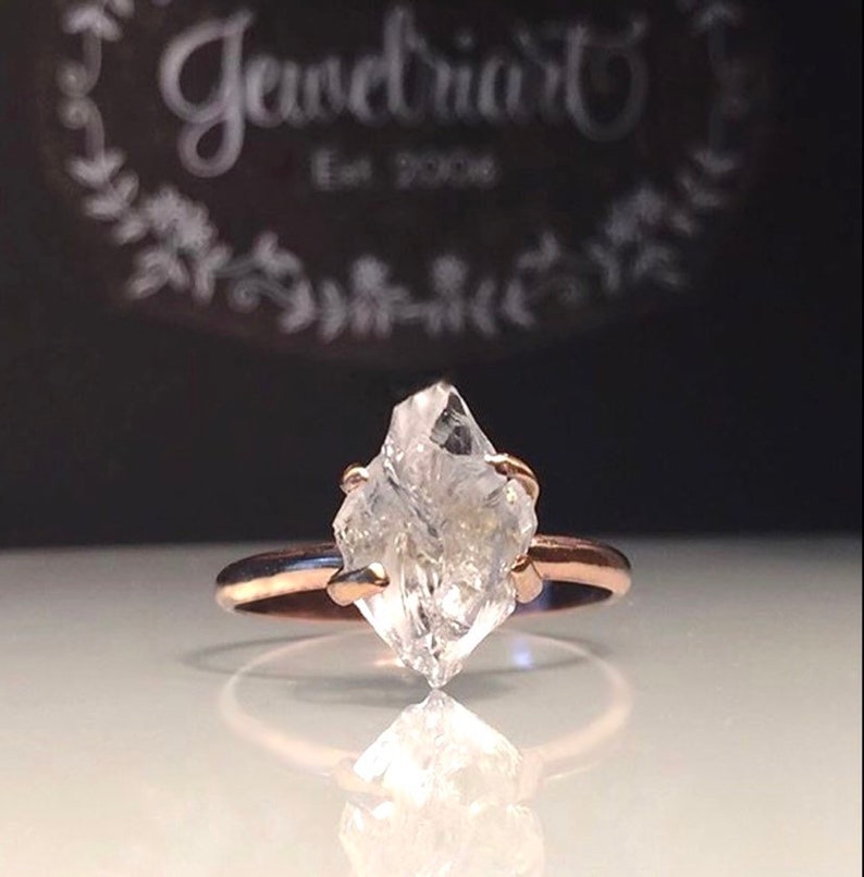 Raw Rose Gold Herkimer Diamond Ring/Gorgeous Rough Uncut Herkimer Diamond Rose Gold Ring./ Healing Crystal Ring/Free US Shipping. image 1