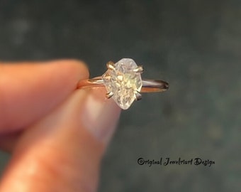 Raw 14k Gold Herkimer Diamond Ring/Gorgeous Rough Uncut Herkimer Diamond Gold Ring/Free US Shipping/Discounted international Shipping