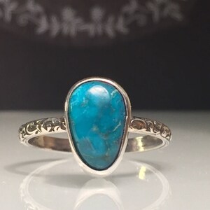 Turquoise Ring/Skinny Turquoise Ring/Artisan Turquoise Ring/Unique Turquoise Ring/Free US Ship.