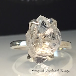 Raw Herkimer Diamond Ring/Gorgeous Rough Uncut Herkimer Diamond Silver Ring./ Healing Crystal Ring/Natural Crystal Ring./Free US Shipping.