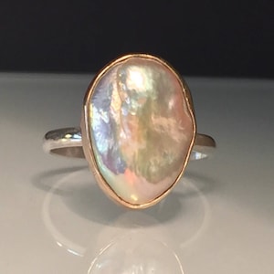 Raw Organic Pearl Ring/Iridescent Pearl Ring/One of a Kind Ring/Free US Ship