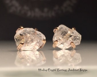 Herkimer Diamond Studs/Raw Herkimer Earrings/Organic Crystal Earrings/Free US Ship