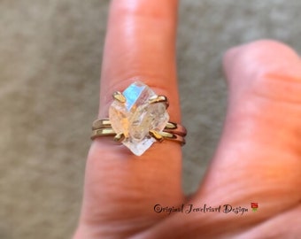 Raw Rose Gold Herkimer Diamond Ring/Gorgeous Rough Uncut Herkimer Diamond Rose Gold Ring./ Healing Crystal Ring/Free US Shipping.