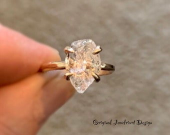 Raw Rose Gold Herkimer Diamond Ring/Gorgeous Rough Uncut Herkimer Diamond Rose Gold Ring./ Healing Crystal Ring/Free US Shipping.