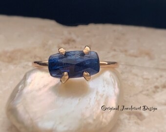 Rose Gold Royal Blue Kyanite Ring/Gorgeous Rosecut Kyanite Ring/Free US Shipping.