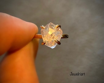 Raw Gold Herkimer Diamond Ring. Gorgeous Rough Uncut Herkimer Diamond Ring. Crystal Ring. Free US Shipping.