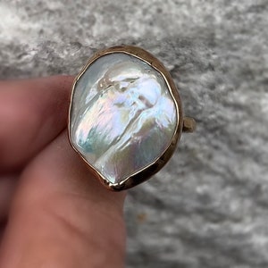 Large Pearl Ring, White Pearl Ring, Freeform Pearl Ring, Unique Ring, Free US Shipping.