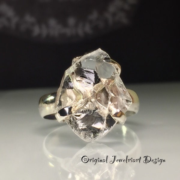 Raw Herkimer Diamond Ring/Gorgeous Rough Uncut Herkimer Diamond Silver Ring./ Healing Crystal Ring/Unique Crystal Ring/Free US Shipping.