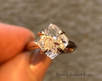 Raw 14k Gold Herkimer Diamond Ring/Gorgeous Rough Uncut Herkimer Diamond 14k Goldfilled Ring./ Healing Crystal Ring/Free US Shipping.