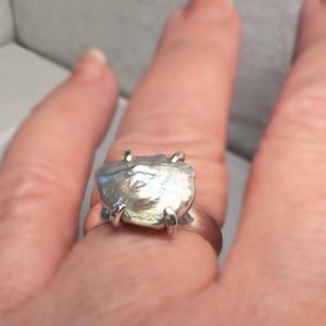 Silver Pearl Ring/Freeform Pearl Ring/Modern Pearl Ring/Free US Ship.