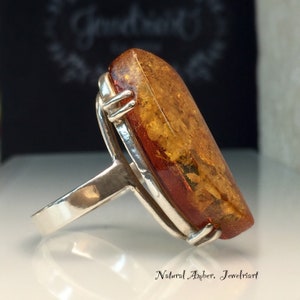 Amber Ring/Natural Amber Ring/Raw Amber Ring/Unique Amber Ring/Modern Amber Ring/Large Organic Amber Ring/Free US Ship.