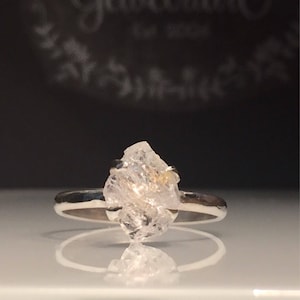 Raw Herkimer Diamond Ring/Gorgeous Rough Uncut Herkimer Diamond Silver Ring./ Healing Crystal Ring/Free US Shipping.