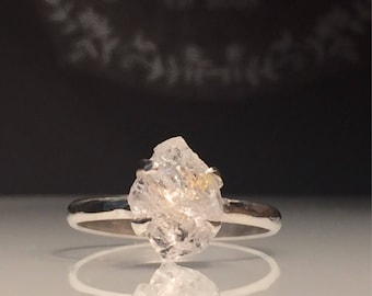 Raw Herkimer Diamond Ring/Gorgeous Rough Uncut Herkimer Diamond Silver Ring./ Healing Crystal Ring/Free US Shipping.