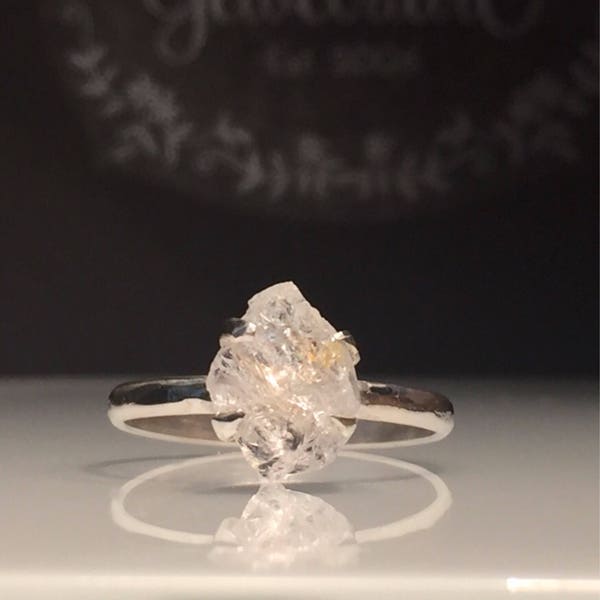 Raw Herkimer Diamond Ring/Gorgeous Rough Uncut Herkimer Diamond Silver Ring./ Healing Crystal Ring/Free US Shipping.