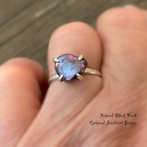 Black Pearl Ring/Raw Freeform Pearl Ring/Modern Pearl Ring/June Birthstone/Free US Ship.