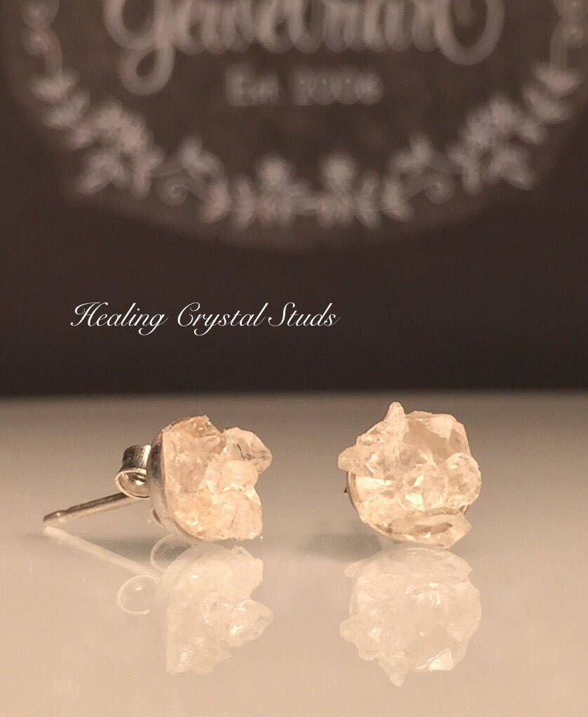 Healing Crystal Stud Earrings raw Herkimer Diamond Earrings raw