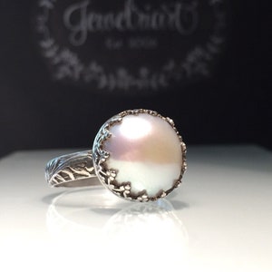 Pearl Ring/Handmade Pearl and Sterling Silver Crown Ring./June&#39;s Birthstone/ Free Shipping in the US.