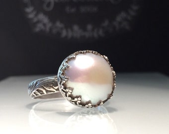 Perlenring / Handgefertigte Perle und Sterlingsilber Kronenring / Junis Geburtsstein / Kostenloser Versand in den USA.