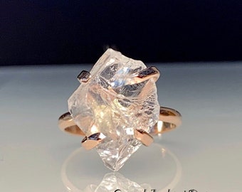 Raw Rose Gold Herkimer Diamond Ring/Gorgeous Rough Uncut Herkimer Diamond Rose Gold Ring./ Healing Crystal Ring/Free US Shipping.