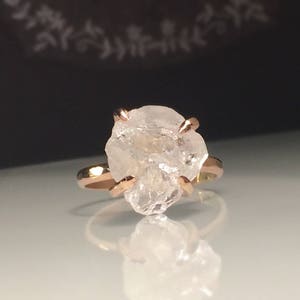 Raw Rose Gold Herkimer Diamond Ring/Gorgeous Rough Uncut Herkimer Diamond Ring/One of a Kind Ring/Healing Crystal Ring/Free US Shipping.