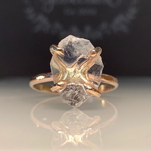 Large Raw Rose Gold Herkimer Diamond Ring/Gorgeous Rough Uncut Herkimer Diamond Rose Gold Ring/Modern Engagement Ring/Free US Shipping.