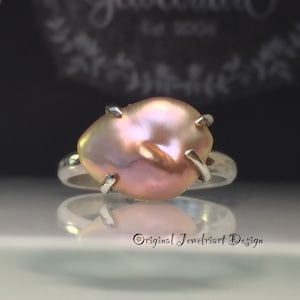 Modern Pearl Ring/Blush Rose Pearl Ring/White Pearl Ring. Free US Shipping.