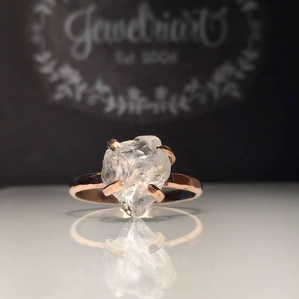 Raw Rose Gold Herkimer Diamond Ring/Gorgeous Rough Uncut Herkimer Diamond Rose Gold Ring./ Healing Crystal Ring/Free US Shipping.
