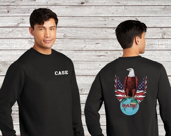 Sudadera con cuello redondo de 2 lados con logotipo personalizado de JI Case Tractor Old Abe Eagle ¡Totalmente autorizada!