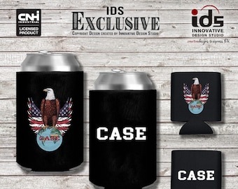 JI Case Tractor Can Cooler: Old Abe, American Flag, Neoprene