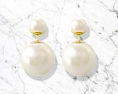 CREAM + GOLD- Hypoallergenic Double Pearl Earring, Multiple Discount, Shell Pearls, 2 Pearl Stud Earring, Bridesmaid Gift