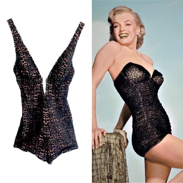 Vintage 1950's Catalina Lace Pin Up Swimsuit Bikini