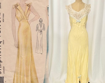 Vintage 1930's Yellow Lace Silk Satin Slip Dress Lingerie Loungewear Bias Cut