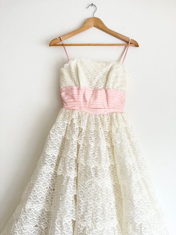 Vintage 1950's Lace Ruffle Party Dress Wedding Go… - image 5