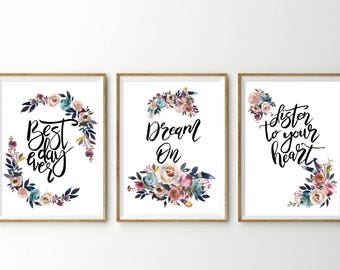 Motivational Watercolor Floral Printable Poster - 3 Pack