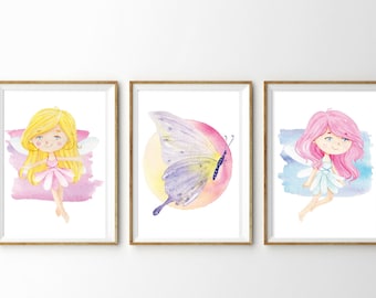 Fairy and Butterly Watercolor Poster Printable - Watercolor Fairies - Kids Posters