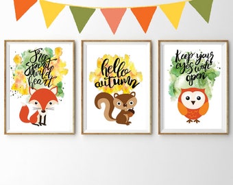 Motivational Wall Printable Poster - Fall Printable Poster - Woodland Animal and Watercolor Printable Poster