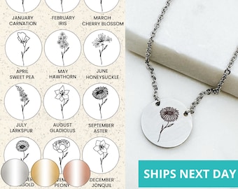 Simple Birth Flower Necklace 14k Gold Plated Stainless Steel Flower Necklace Handmade Jewelry Personalized Made in USA