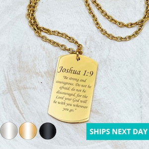 Custom Bible Verse Men s Necklace 14k Gold Plated Stainless Steel Faith Dog Tag Necklace Handmade Jewelry Made in USA Etsy