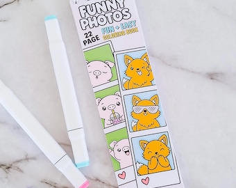 Libro da colorare mini con rilegatura a spirale e foto divertenti: 22 pagine di strisce di foto di animali buffi, carta resistente alle sbavature, pennarelli a base alcolica.