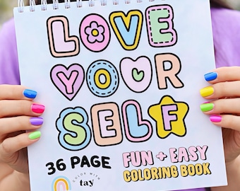 Libro para colorear "Ámate a ti mismo" con encuadernación en espiral: 36 páginas de citas y afirmaciones motivacionales.