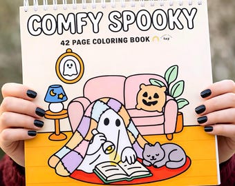 Libro para colorear acogedor y espeluznante con encuadernación en espiral: 42 páginas con adorables personajes terroríficos.