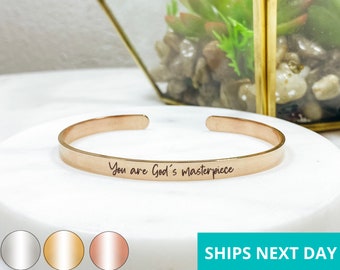 You Are God's Masterpiece Cuff Bracelet  14k Gold Plated Stainless Steel  Faith Bracelet  Handmade Jewelry  Made in USA