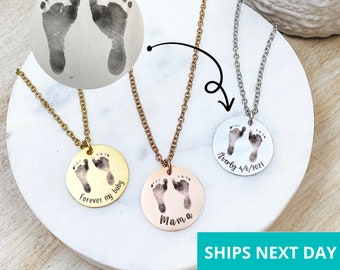 Custom Baby Footprint Necklace  14k Gold Plated Stainless Steel  Mom Necklace  Handmade Jewelry  Personalized  Made in USA