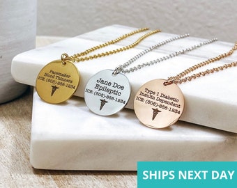 Custom Medical ID Necklace  14k Gold Plated Stainless Steel  Medical Necklace  Handmade Jewelry  Personalized  Made in USA